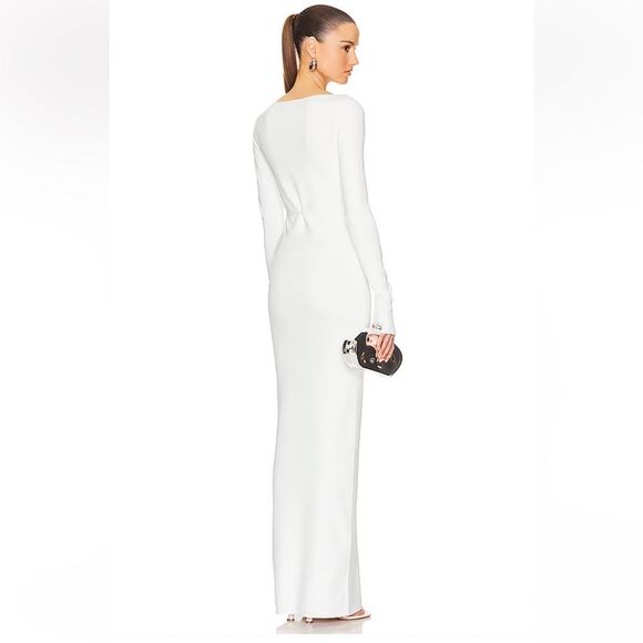 HELSA Niall Deep V Neck Dress White knit plunge maxi ties Revolve S - Picture 3 of 9